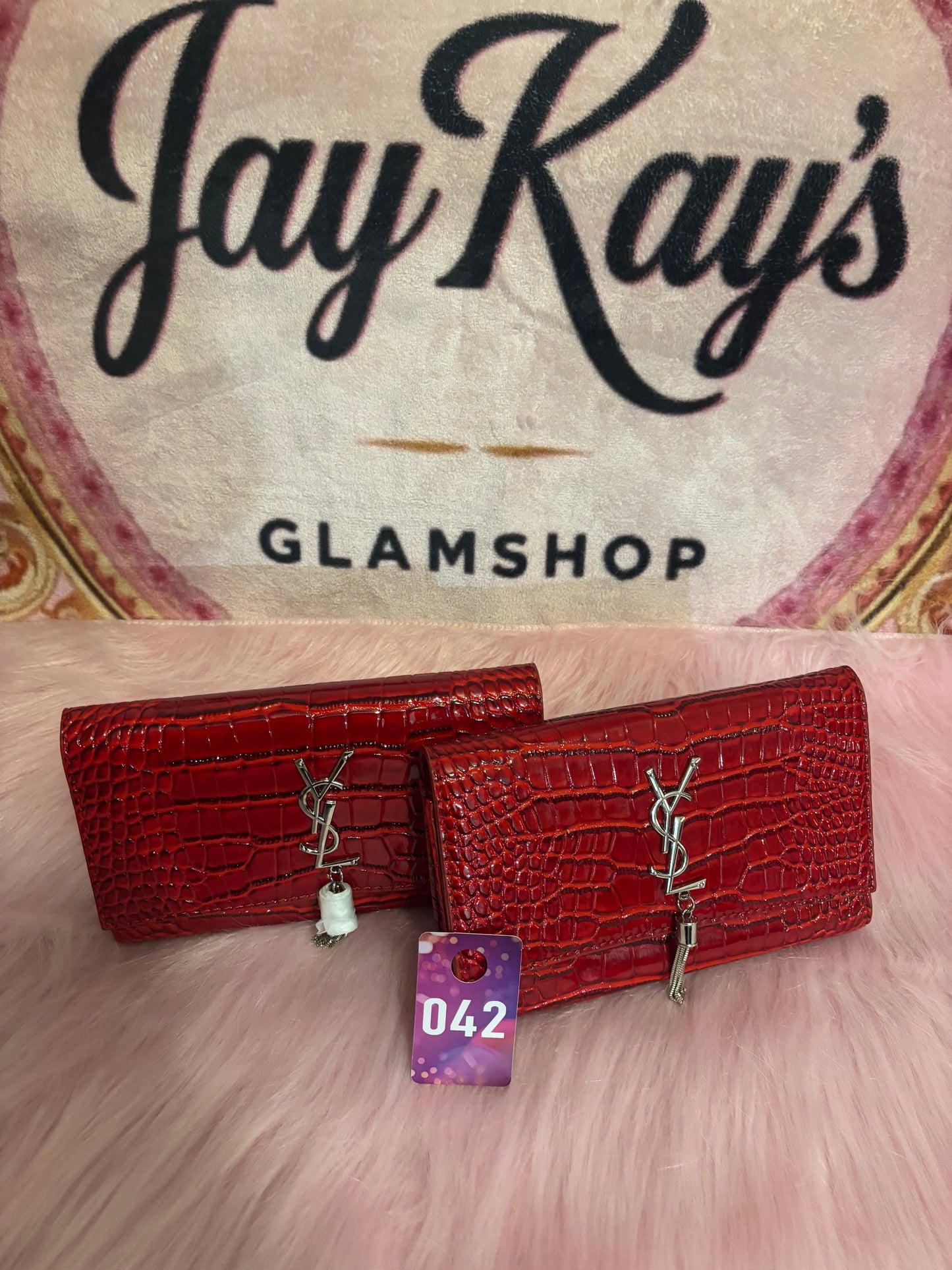 Crimson Luxe Deer-Charm Wallet Clutch