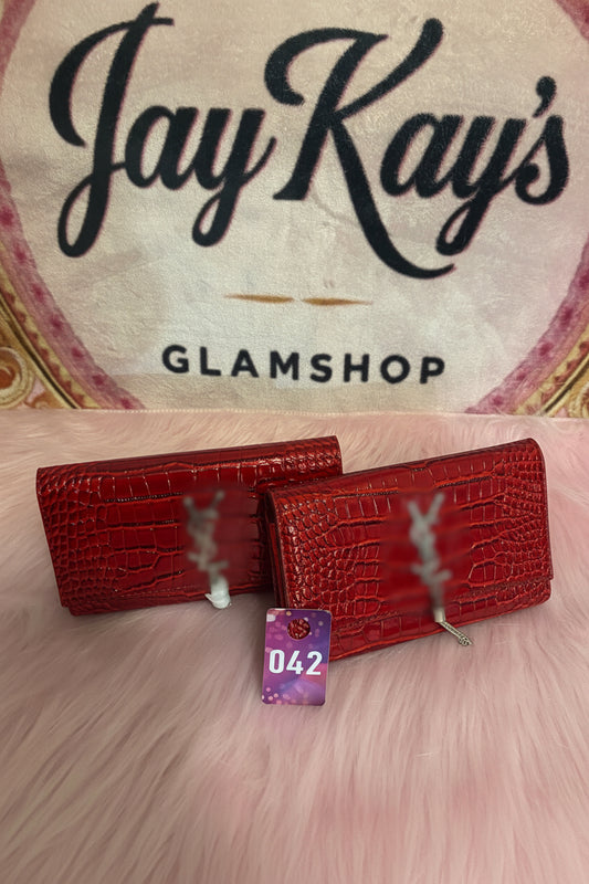 #42-Crimson Luxe Deer-Charm Wallet Clutch
